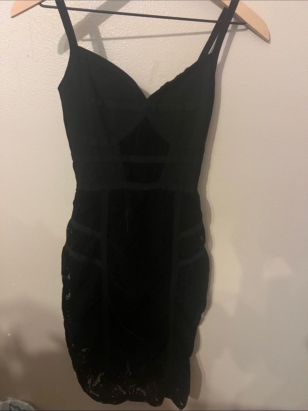 bebe Black Lace-Detail Spaghetti Strap Mini Dress